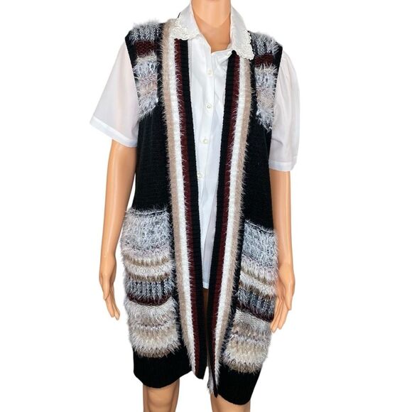 Cato Soft Fuzzy Boho Sweater Vest Womens Size Large Longer Length Tribal Pattern - Picture 1 of 6